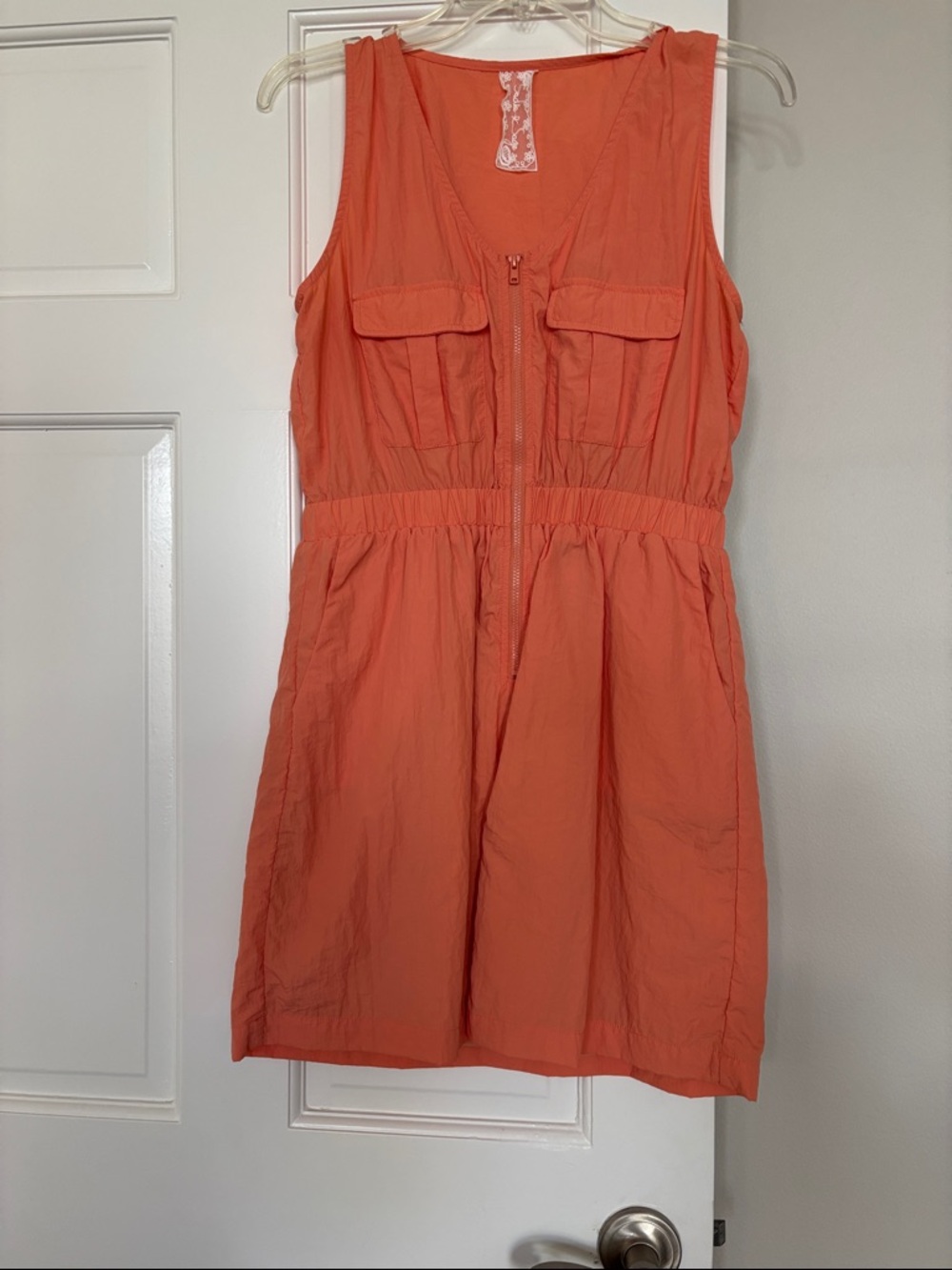 Coral Zip-Front Sleeveless Dress